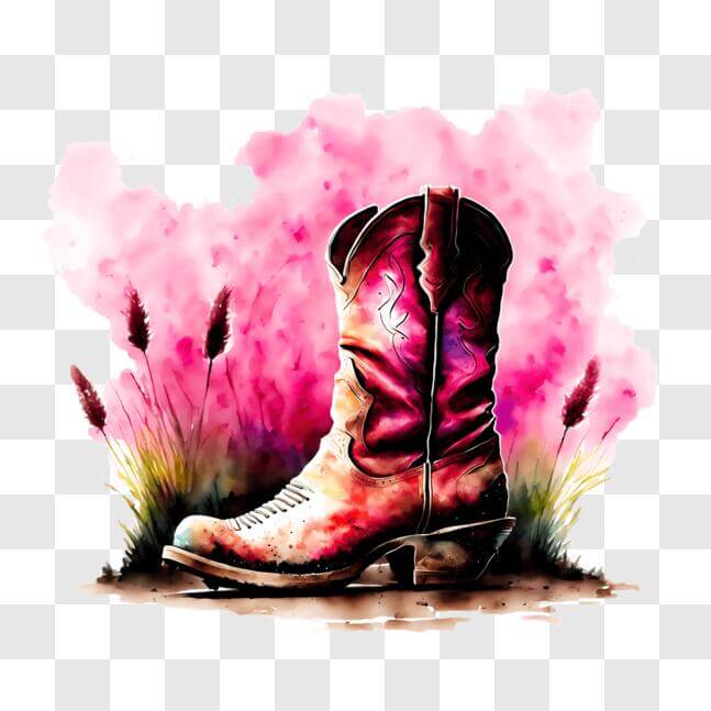 Download Cowboy Boot in Pink Flowers and Grass PNG Online - Creative ...