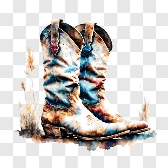 Download Cowboy Boots on Tall Grass - Watercolor Painting PNG Online ...