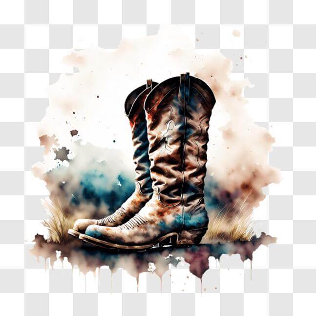 Download Cowboy Boots on Splattered Paint PNG Online - Creative Fabrica