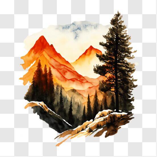 Download Beautiful Mountain Landscape Painting PNG Online - Creative ...