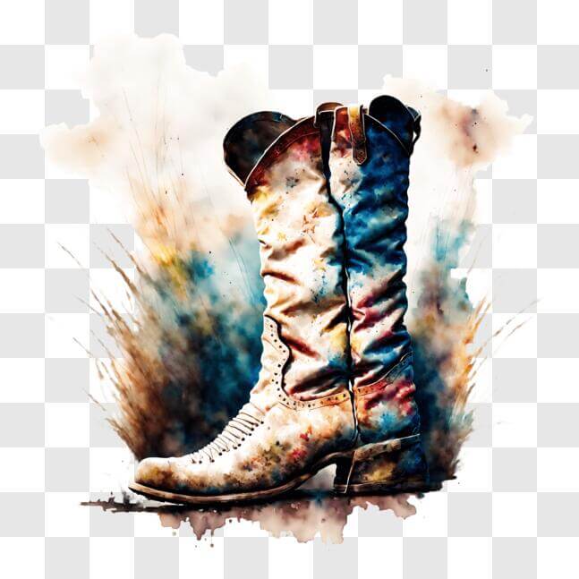 Download Colorful Watercolor Cowboy Boot on Grass PNG Online - Creative ...