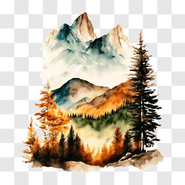 Download Autumn Landscape Painting - Nature's Beauty in Watercolor PNG ...