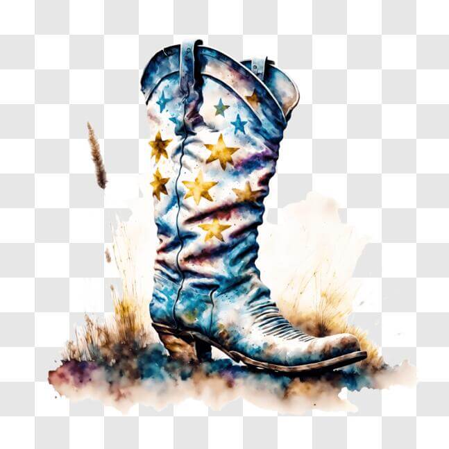 Download Stylish Cowboy Boot with Star Design PNG Online - Creative Fabrica