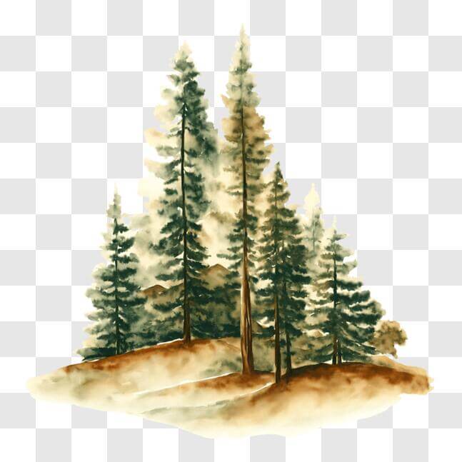 Download Watercolor Painting of Pine Trees in Nature PNG Online ...