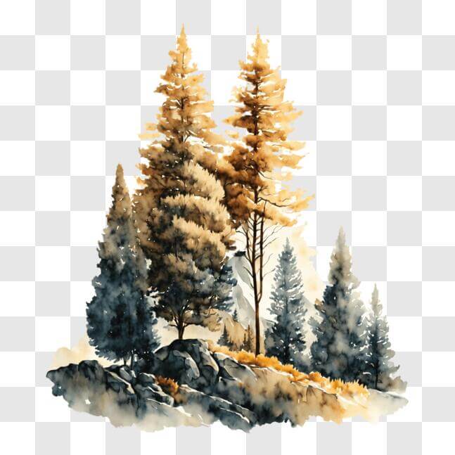 Download Idyllic Nature Scene with Pine Trees PNG Online - Creative Fabrica