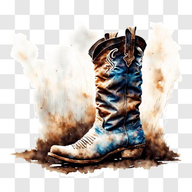 Download Blue and Green Cowboy Boot in the Mud PNG Online - Creative ...