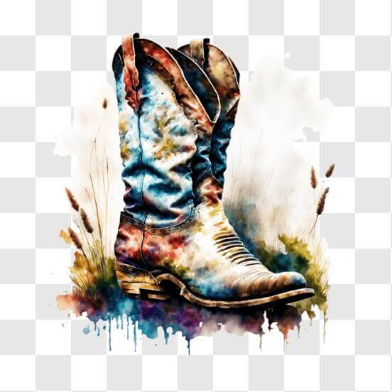 Download Colorful Watercolor Cowboy Boots Artwork PNG Online - Creative ...