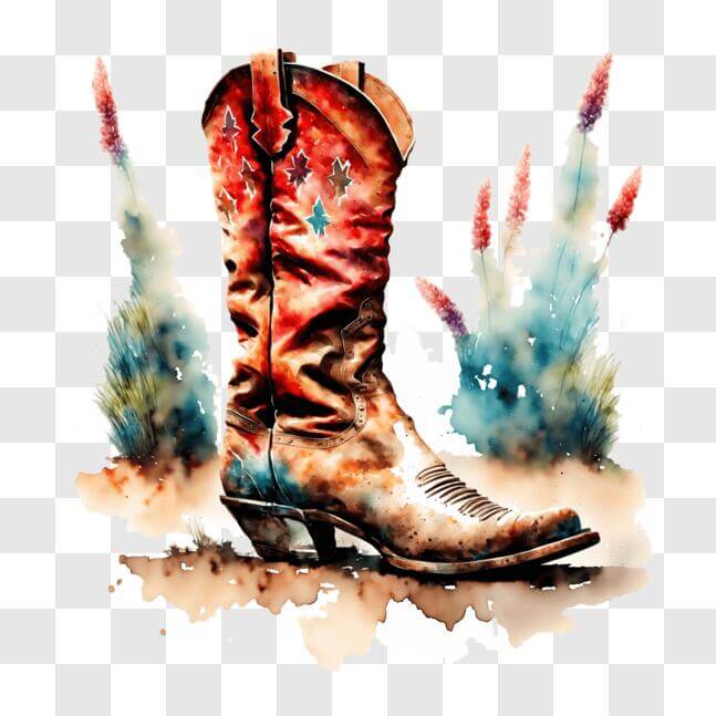 Download Colorful Watercolor Painting of an Old Cowboy Boot and Cactus ...