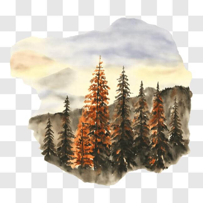 Download Colorful Watercolor Painting of Pine Trees in the Forest PNG ...