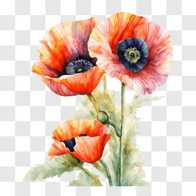 Download Vibrant Watercolor Painting of Poppies PNG Online - Creative ...