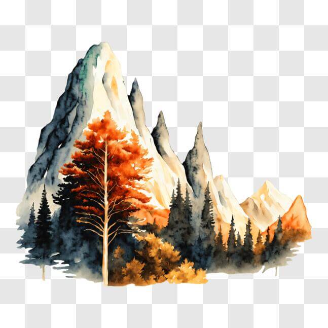 Download Colorful Watercolor Painting of Mountains and Trees PNG Online ...
