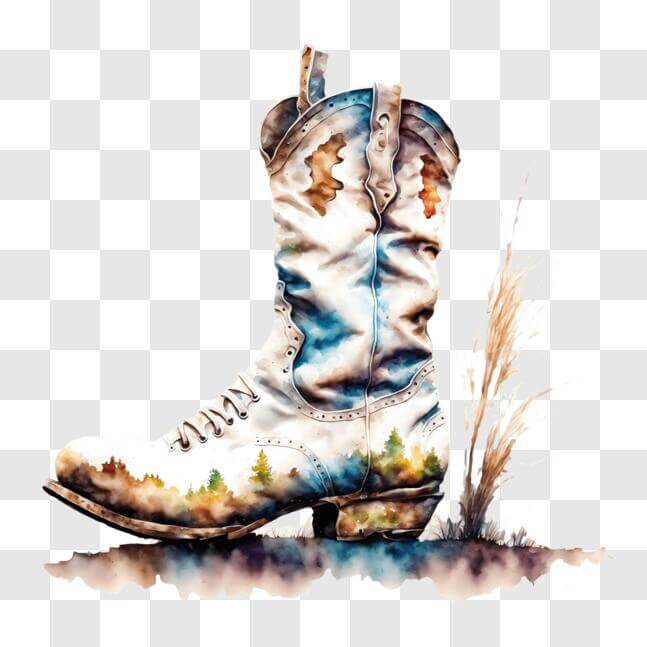 Download Stylish White Cowboy Boot with Watercolor Design PNG Online ...