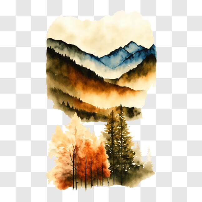 Download Autumn Landscape Watercolor Painting with Mountains and ...