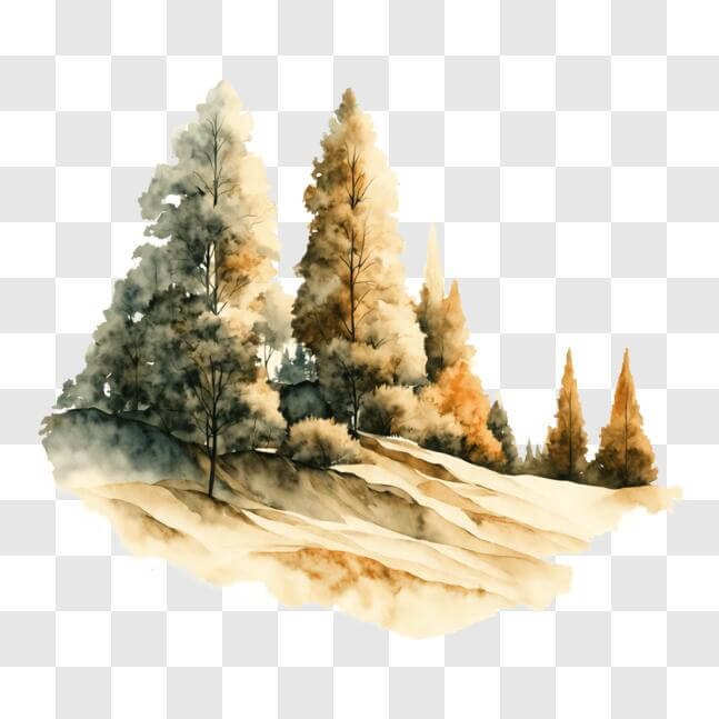 Download Snowy Landscape with Trees in Watercolor PNG Online - Creative ...