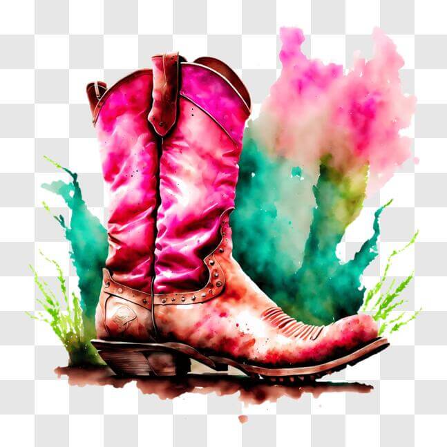 Download Pink Cowboy Boot with Watercolor Splashes PNG Online ...