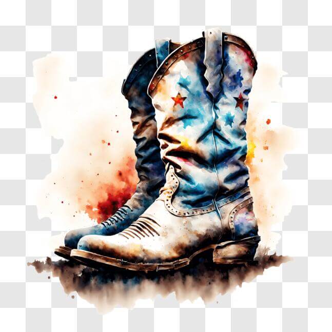 Download Artistic Cowboy Boots with Watercolors and Stars PNG Online ...