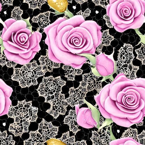 Pink Roses on Black Lace Seamless Pattern with Gold Accents Pink Roses on Black Lace Seamless Pattern with Gold Accents thumbnail