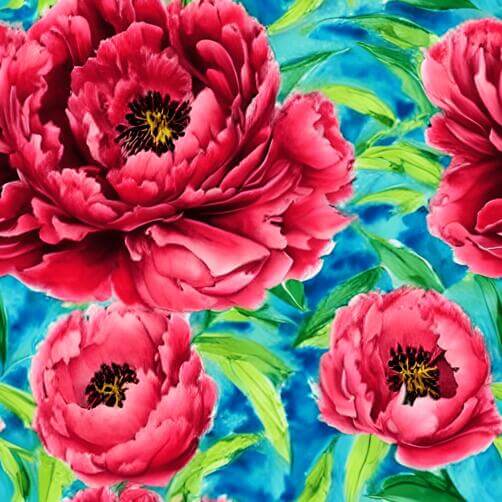 Floral Painting with Red Peonies on Blue Background Floral Painting with Red Peonies on Blue Background thumbnail