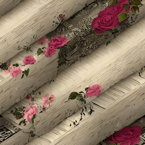 Decorative Pink Roses on Wooden Bookshelves with Musical Instruments Decorative Pink Roses on Wooden Bookshelves with Musical Instruments thumbnail