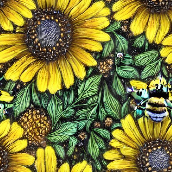 Download Yellow Sunflowers Painting with Bees and Insects Patterns ...