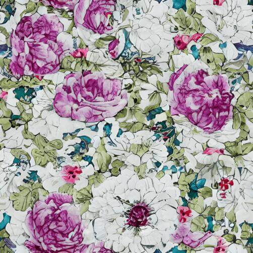 Elegant Floral Print Fabric in Pink, Purple, and White Elegant Floral Print Fabric in Pink, Purple, and White thumbnail