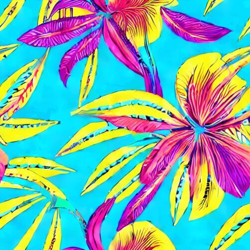 Brightly colored tropical flower pattern on blue background Brightly colored tropical flower pattern on blue background thumbnail