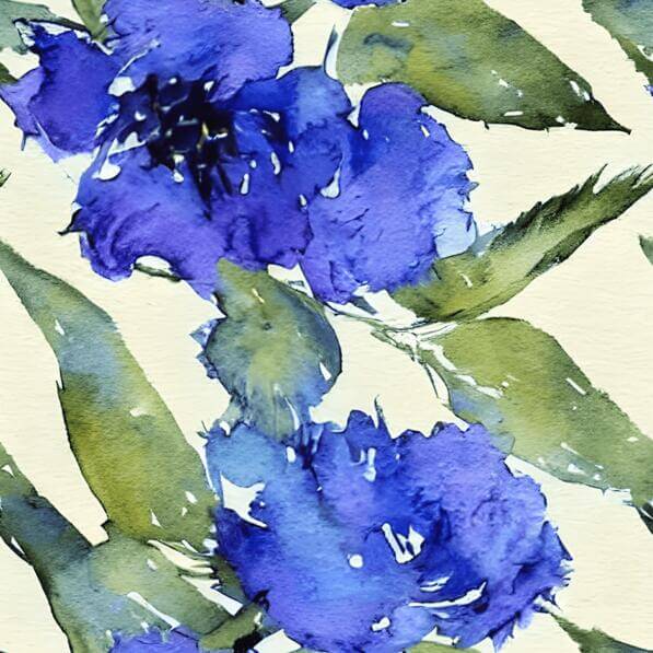 Download Watercolor Painting of Blue Flowers with Green Leaves Patterns ...