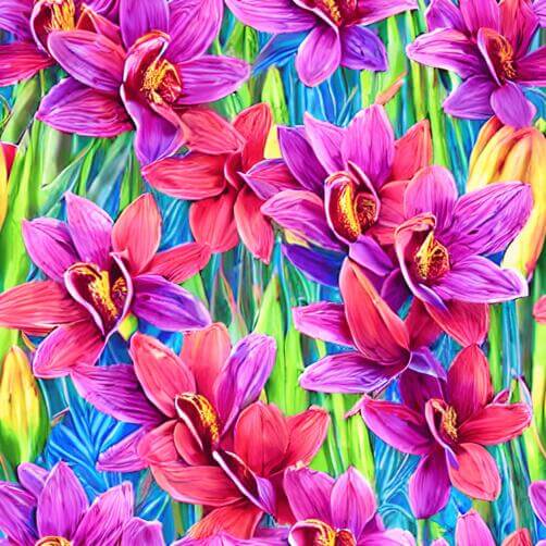Seamless Pink and Purple Flower Pattern on Blue Background Seamless Pink and Purple Flower Pattern on Blue Background thumbnail