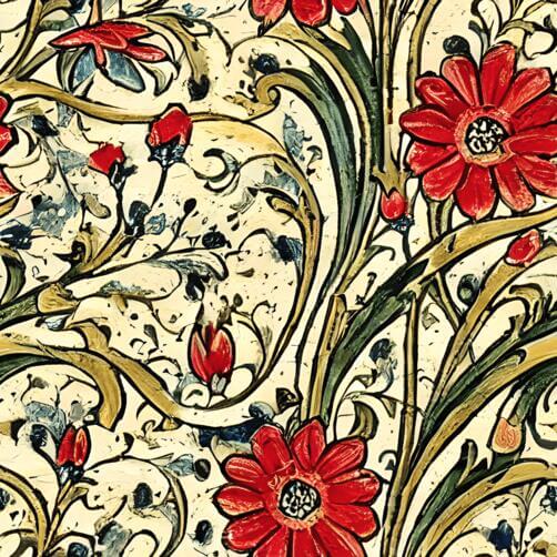 Ornate Floral Pattern with Red Flowers on Beige Background Ornate Floral Pattern with Red Flowers on Beige Background thumbnail