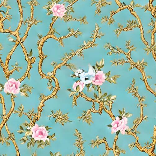 Blue Background with Pink Flowers and Birds Wallpaper Patterns Blue Background with Pink Flowers and Birds Wallpaper Patterns thumbnail