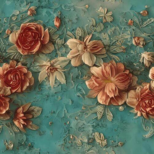 Teal Background with Painted Flowers Teal Background with Painted Flowers thumbnail