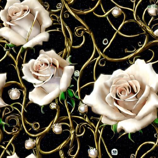 Seamless Pattern of White Roses and Pearls on Black Background Seamless Pattern of White Roses and Pearls on Black Background thumbnail