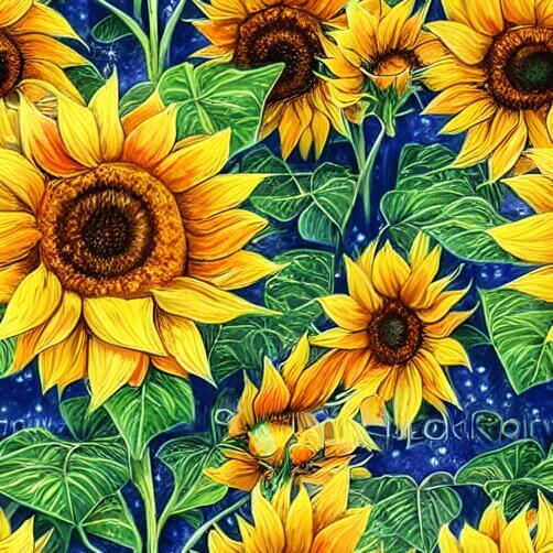 Sunflower Pattern on Blue Background with Stars Sunflower Pattern on Blue Background with Stars thumbnail