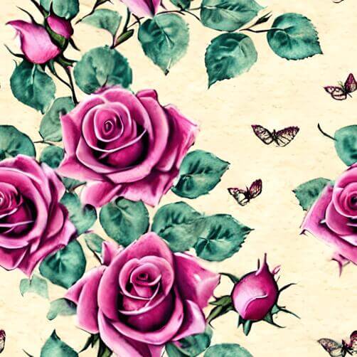 Seamless Pink Rose Pattern with Butterflies Seamless Pink Rose Pattern with Butterflies thumbnail