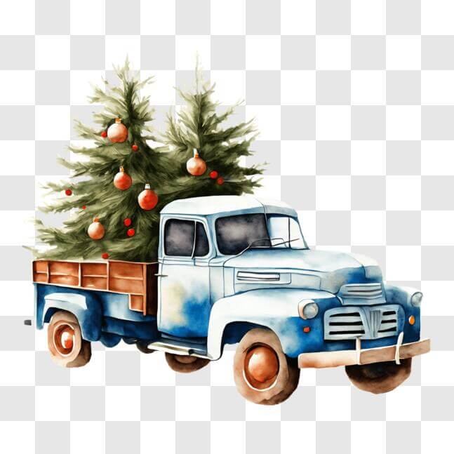 Download Blue Christmas Truck with Tree PNG Online - Creative Fabrica