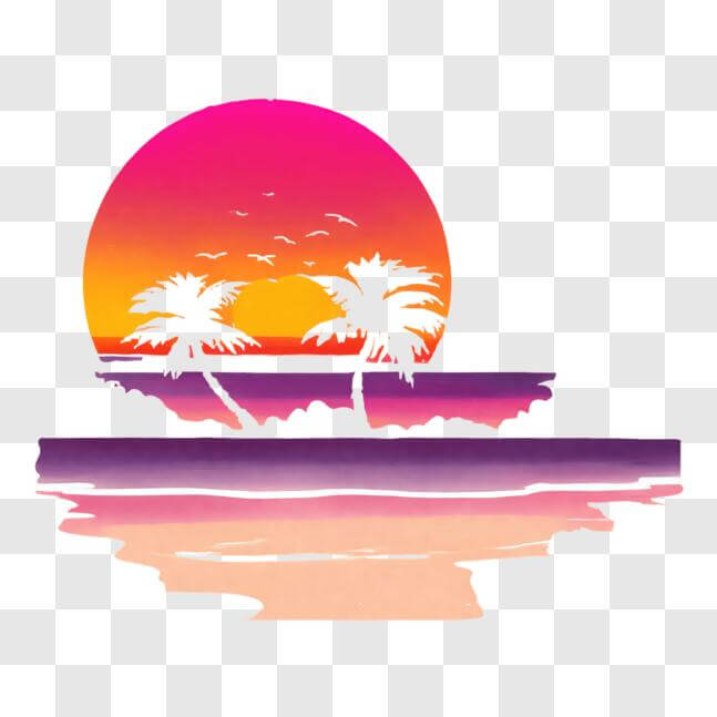 Download Tropical Sunset with Palm Trees PNG Online - Creative Fabrica
