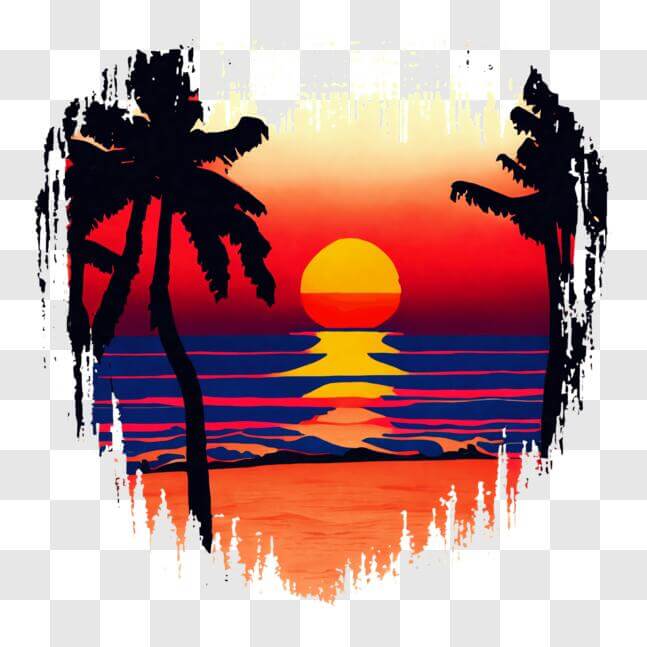 Download Beautiful Beach Sunset with Palm Trees PNG Online - Creative ...