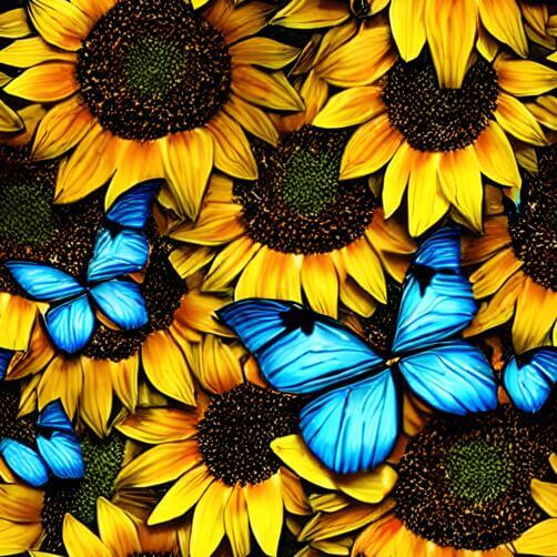 Sunflowers and Blue Butterflies in a Colorful Garden Sunflowers and Blue Butterflies in a Colorful Garden thumbnail