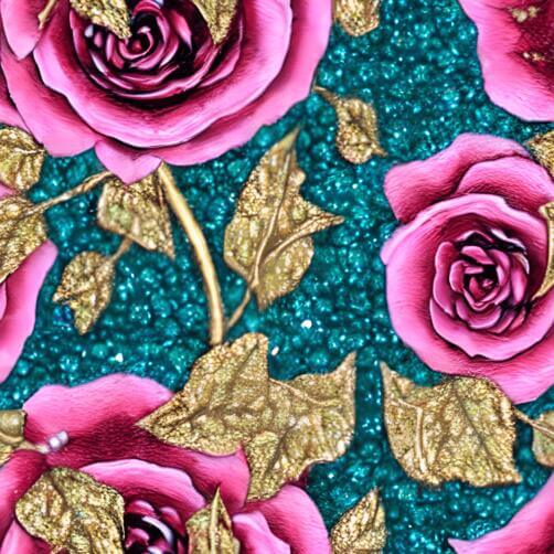 Seamless Pink Rose and Gold Glitter Pattern on Turquoise Background Seamless Pink Rose and Gold Glitter Pattern on Turquoise Background thumbnail