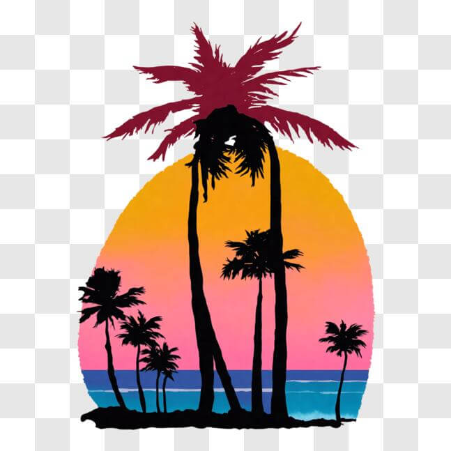 Download Tropical Sunset with Silhouette of Palm Trees PNG Online ...