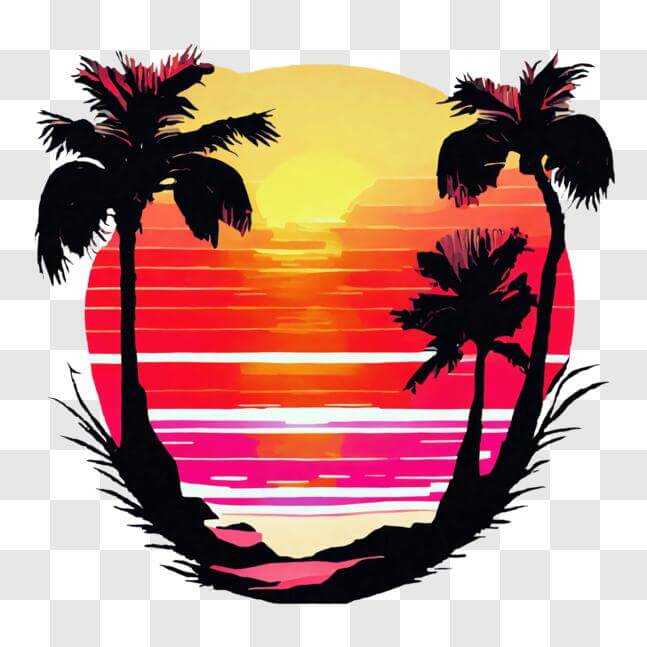 Download Tropical Sunset with Palm Trees Canvas Print PNG Online ...