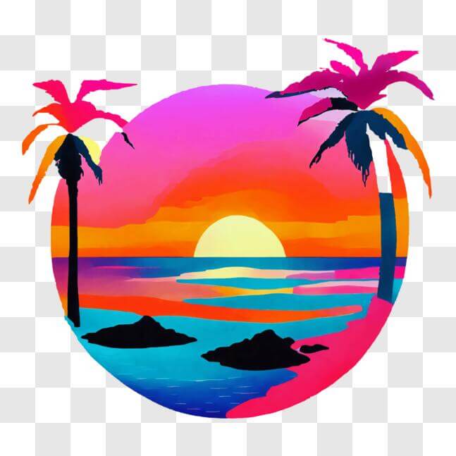 Download Vibrant Sunset and Palm Trees on the Beach PNG Online ...
