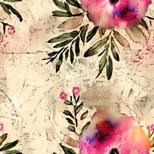 Pink Flowers and Green Leaves Seamless Pattern on Vintage Paper Background Pink Flowers and Green Leaves Seamless Pattern on Vintage Paper Background thumbnail