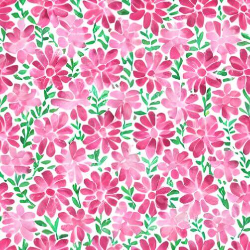 Pink Flower Pattern with Green Leaves on White Background Pink Flower Pattern with Green Leaves on White Background thumbnail