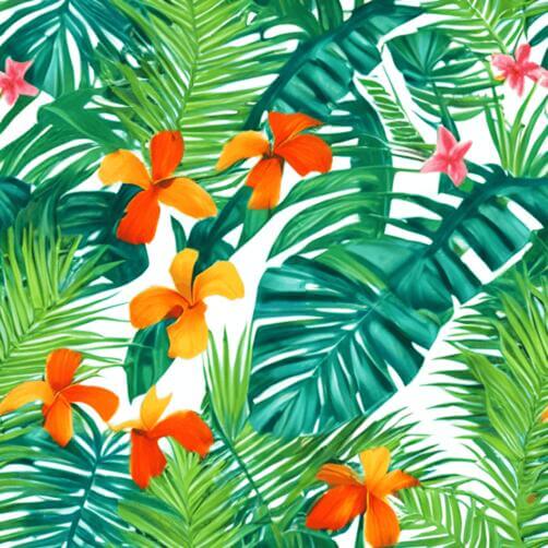 Seamless Tropical Leaves and Flowers Pattern on White Background Seamless Tropical Leaves and Flowers Pattern on White Background thumbnail