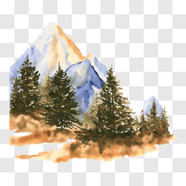 Download Watercolor Painting of Mountains and Trees in Nature PNG ...
