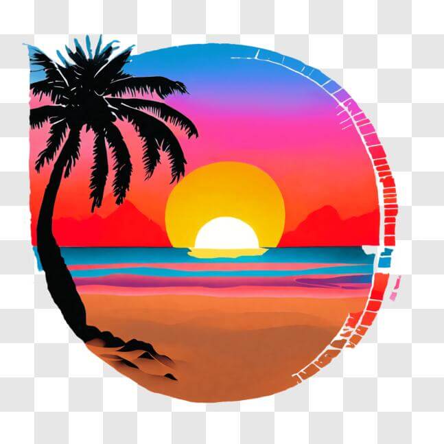 Download Colorful Beach Scene with Palm Trees and Sunset PNG Online ...