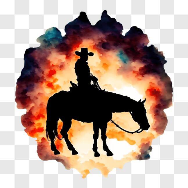 Download Silhouette of a Cowboy Riding Horse with Colorful Abstract