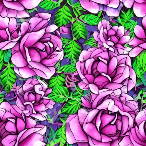 Seamless Pattern of Pink Roses with Green Leaves on Purple Background Seamless Pattern of Pink Roses with Green Leaves on Purple Background thumbnail