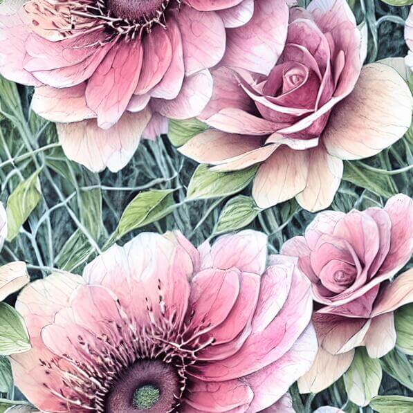 Download Seamless Pattern of Pink Flowers with Green Leaves Patterns ...